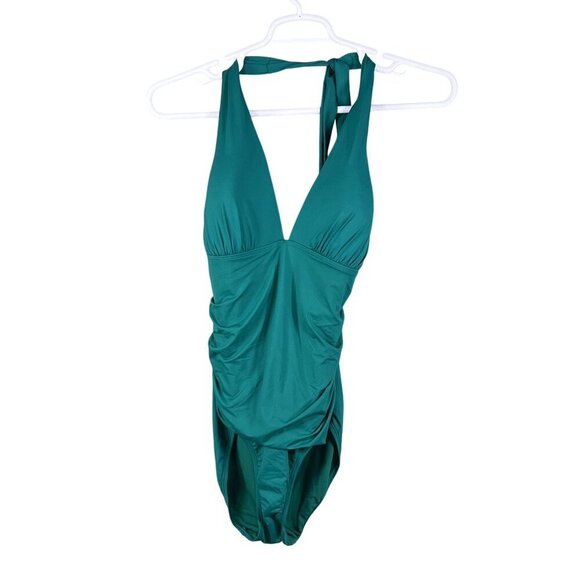 Lauren Ralph Lauren NWT Womens 16 Teal One Piece Halter Swimsuit Slimming Fit - Picture 9 of 14